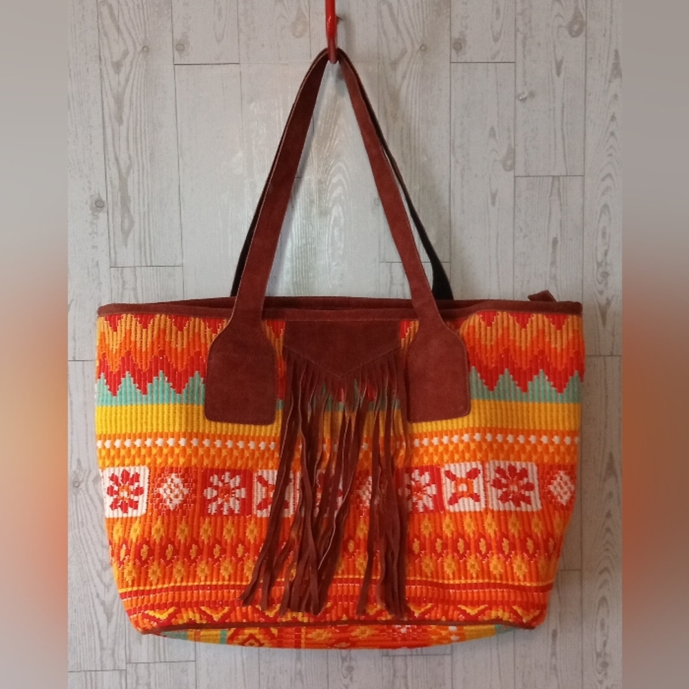 Steve Madden Colorful Fringe Printed Large Tote Bag